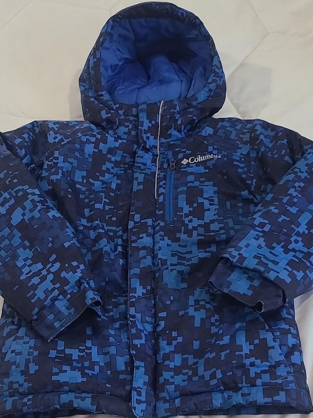 Columbia Hooded Insulated Full Zip Puffer Jacket Kids XS Blue Black Camo
